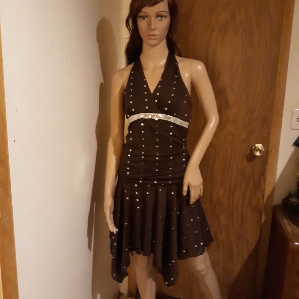 Womens Size M Brown Sequined Halter Dress Fashion